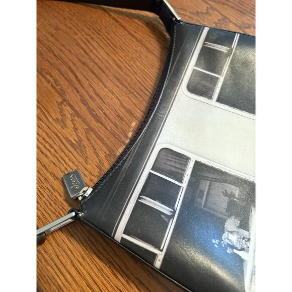 Jeon Los Angeles Black Leather Purse Designer Buffet Train Car Windows Print - Picture 5 of 7